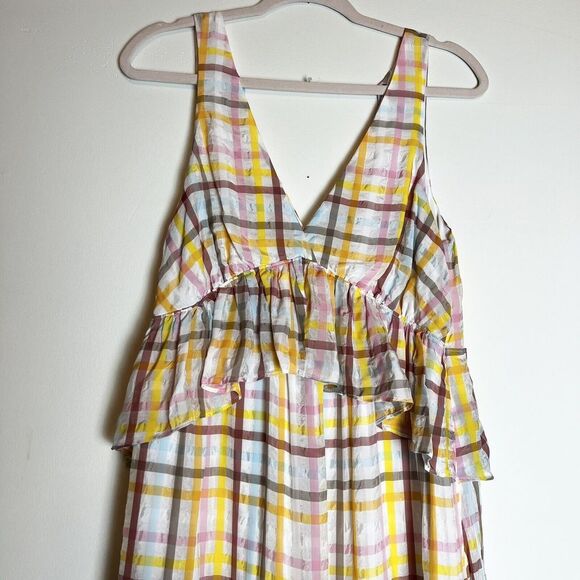 Cinq A Sept Astor Dress Pink Cream Yellow Plaid Ruffle Tiered NWT Sz 8 New - Picture 4 of 15